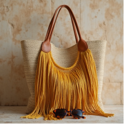 Women's Fringe Raffia Bag