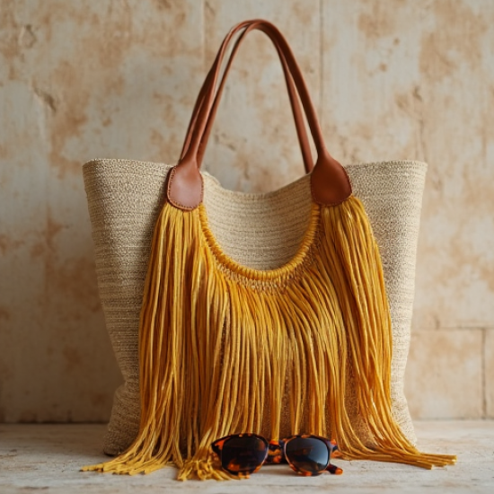 Women's Fringe Raffia Bag