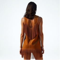 Women's Suede Fringe Shift Dress