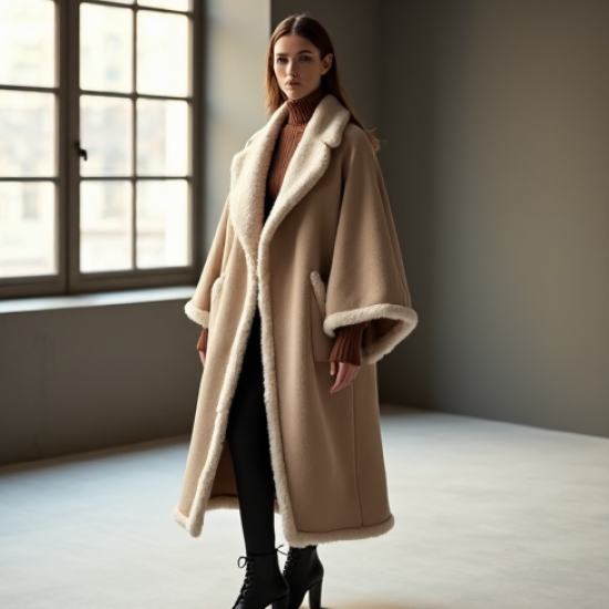 Women's Faux Shearling Cape Coat