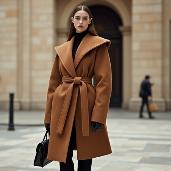 Women's Dramatic Lapel Wool Coat
