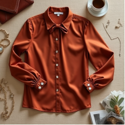 Women's Terracotta Tie-Neck Blouse
