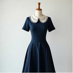 Women's Polka Dot Collar Detail Dress