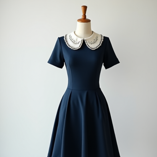 Women's Polka Dot Collar Detail Dress