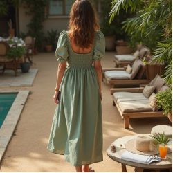 Women's Shirred Waist Midi Dress