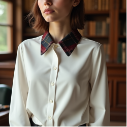 Women's Plaid Collar Detail Blouse