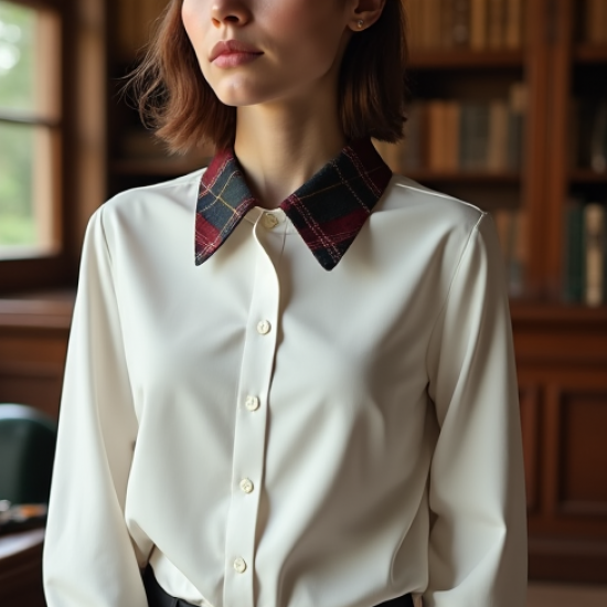 Women's Plaid Collar Detail Blouse