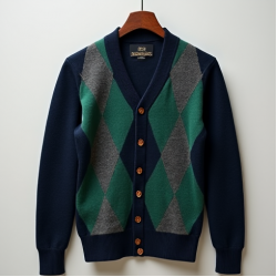 Women's Navy Argyle Cardigan