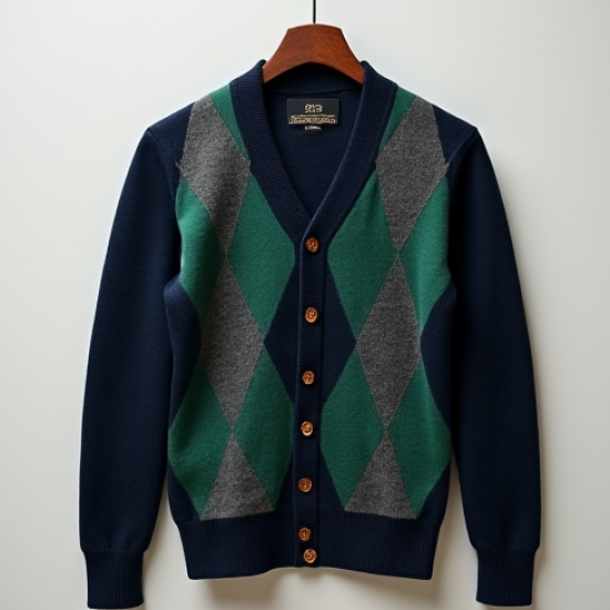 Women's Navy Argyle Cardigan