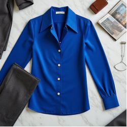 Women's Cobalt Statement Collar Blouse