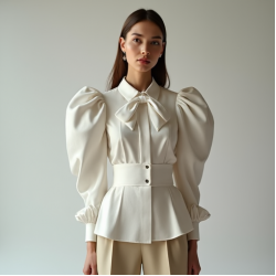 Women's Exaggerated Shoulder Tie Blouse