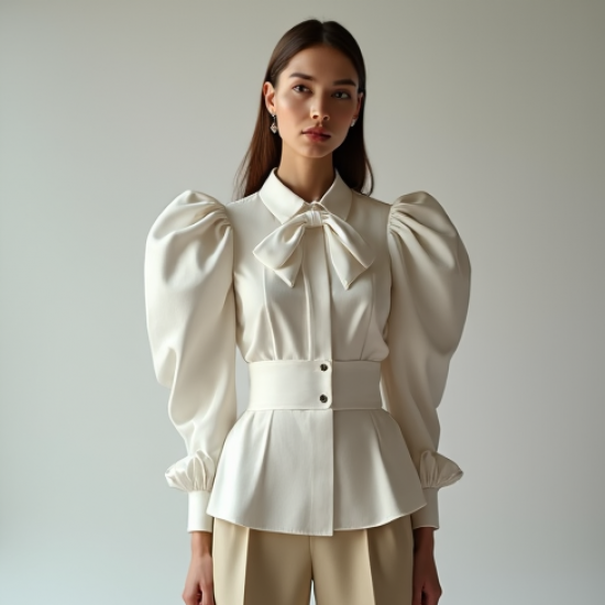 Women's Exaggerated Shoulder Tie Blouse