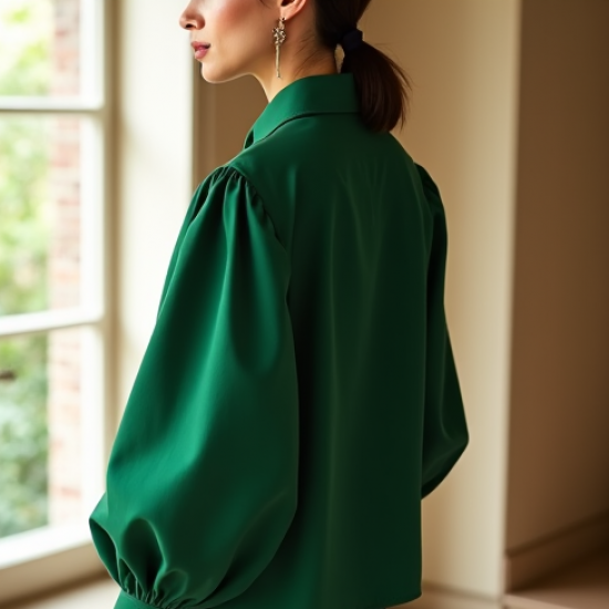Women's Emerald Green Poplin Blouse