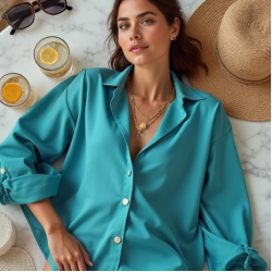 Women's Turquoise Oversized Button-Down