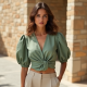Women's Knot Front Crop Blouse