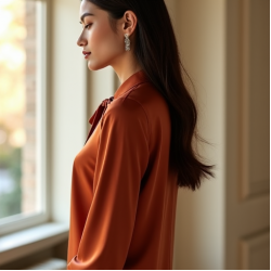 Women's Terracotta Tie-Neck Blouse