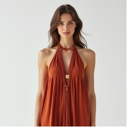 Women's Fringe Trim Halter Dress