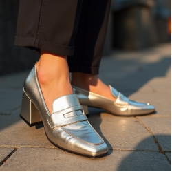 Women's Metallic Block Heel Loafer