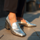 Women's Metallic Block Heel Loafer