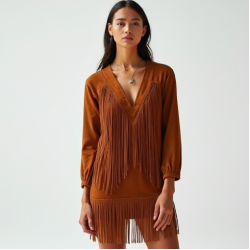 Women's Suede Fringe Shift Dress - Premium Edition