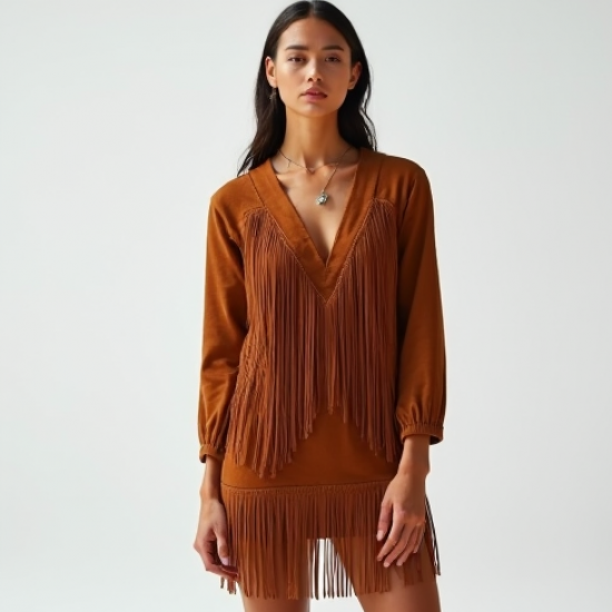 Women's Suede Fringe Shift Dress - Premium Edition