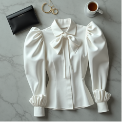 Women's Exaggerated Shoulder Tie Blouse