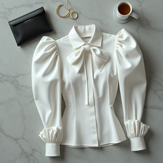 Women's Exaggerated Shoulder Tie Blouse