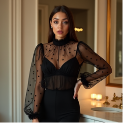 Women's Tulle Overlay Top