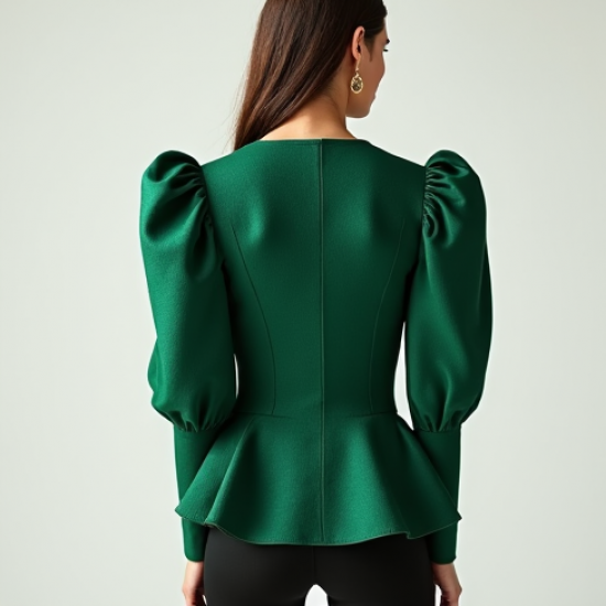 Women's Dramatic Shoulder Peplum Blouse