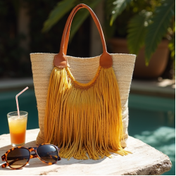 Women's Fringe Raffia Bag