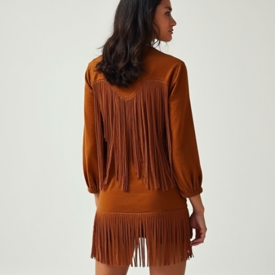 Women's Suede Fringe Shift Dress - Premium Edition