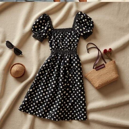 Women's Bold Dot Puff-Sleeve Dress