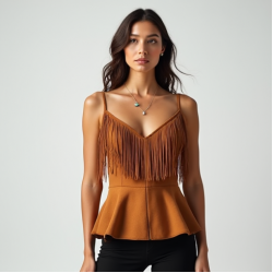 Women's Fringe Trim Peplum Top
