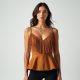 Women's Fringe Trim Peplum Top