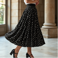 Women's Polka Hem Midi Skirt