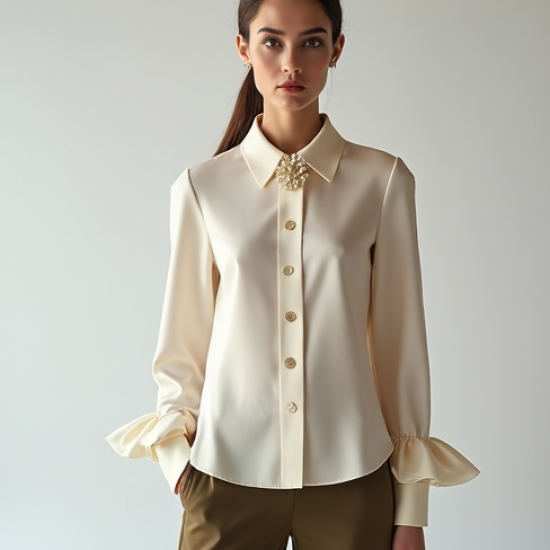 Women's Brooch-Embellished Blouse