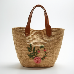Women's Embroidered Raffia Bag