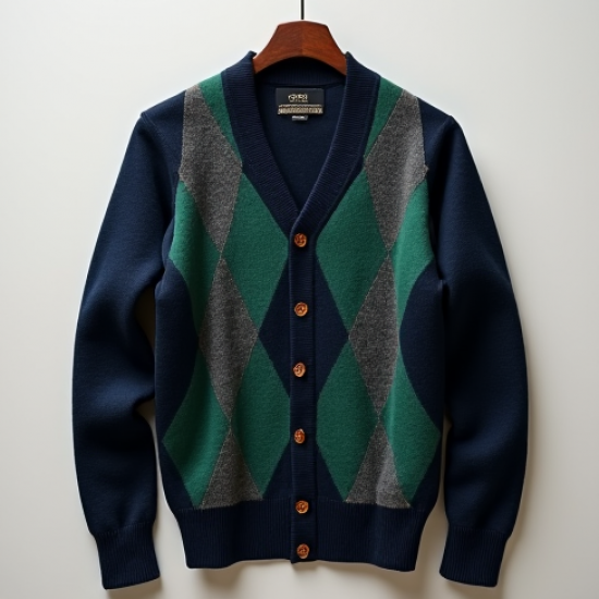 Women's Navy Argyle Cardigan