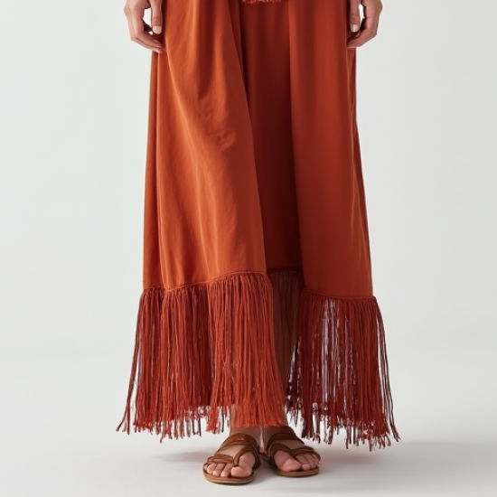 Women's Fringe Trim Halter Dress
