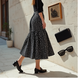 Women's Checker Polka A-Line Skirt