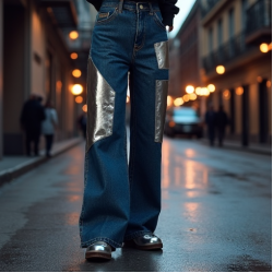 Women's Metallic Patch Denim