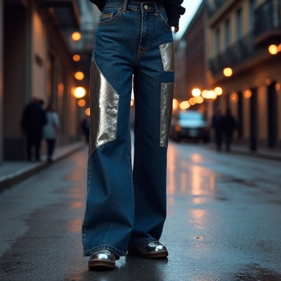 Women's Metallic Patch Denim