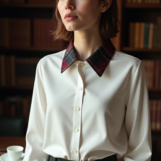 Women's Plaid Collar Detail Blouse