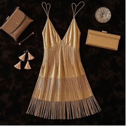 Women's Metallic Fringe Party Dress - Luxury Edition