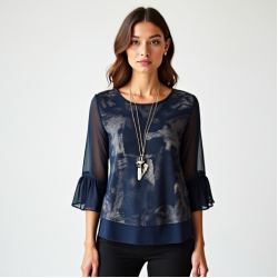 Women's Layered Necklace Print Top