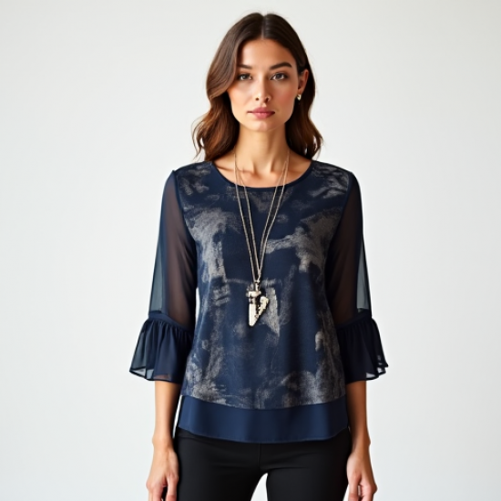 Women's Layered Necklace Print Top