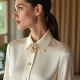 Women's Brooch-Embellished Blouse
