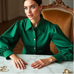 Women's Emerald Green Poplin Blouse