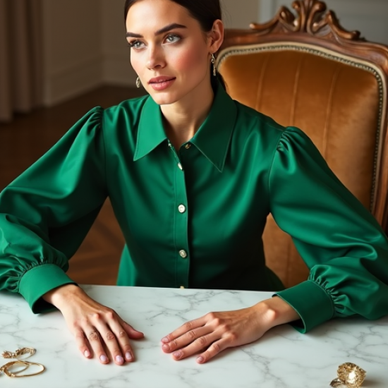 Women's Emerald Green Poplin Blouse