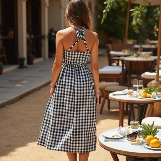 Women's Black & White Checkerboard Sundress